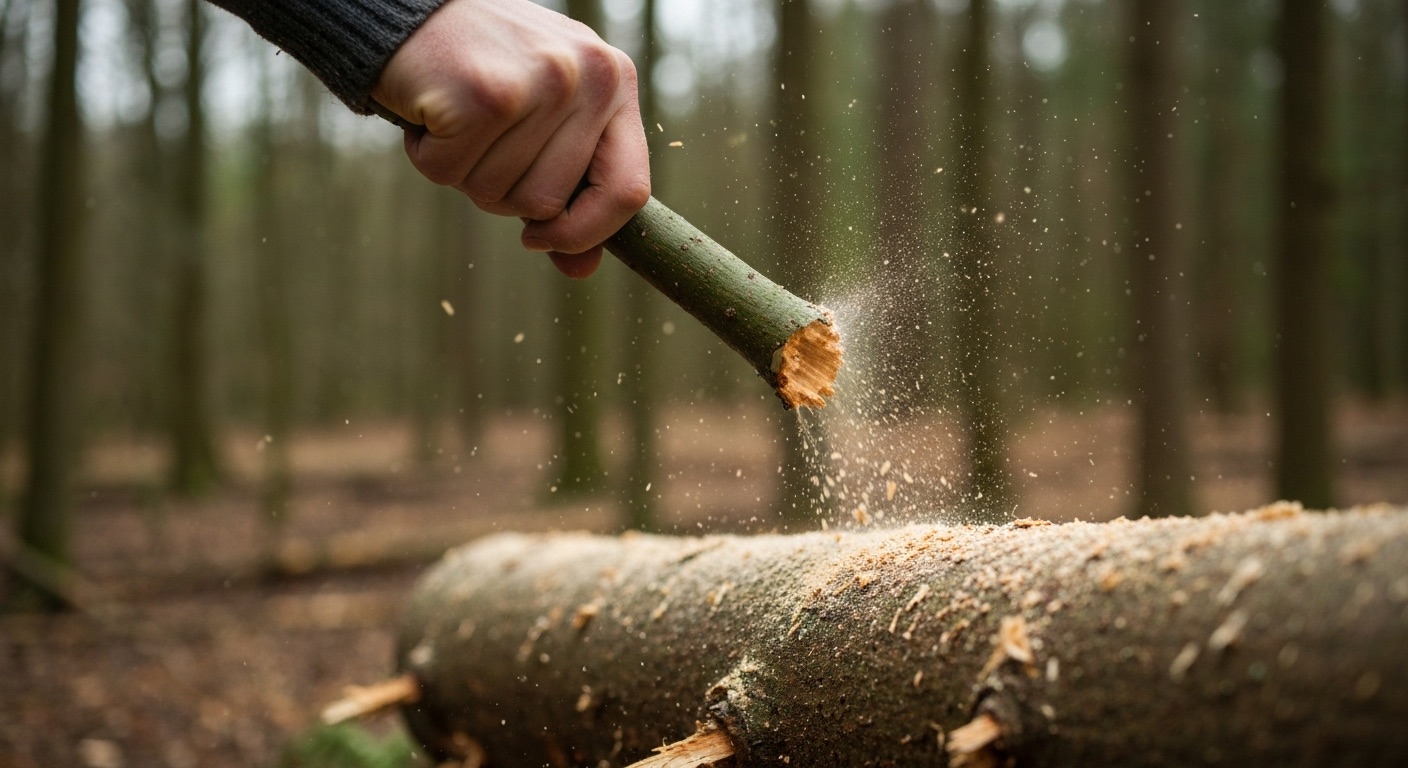 Cutting a green branch with the Bahco Laplander folding saw